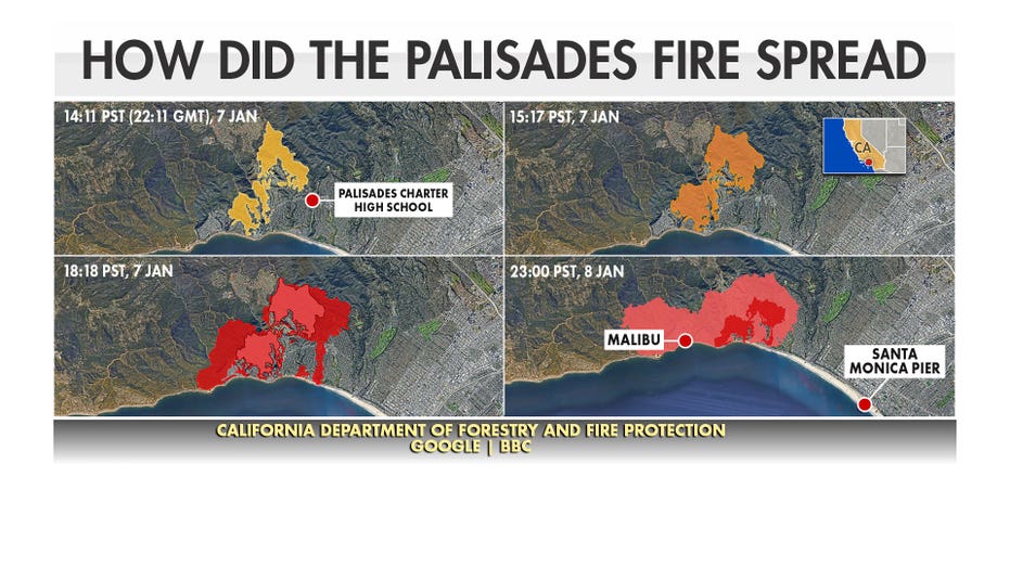 The spread of the Palisades Fire mapped