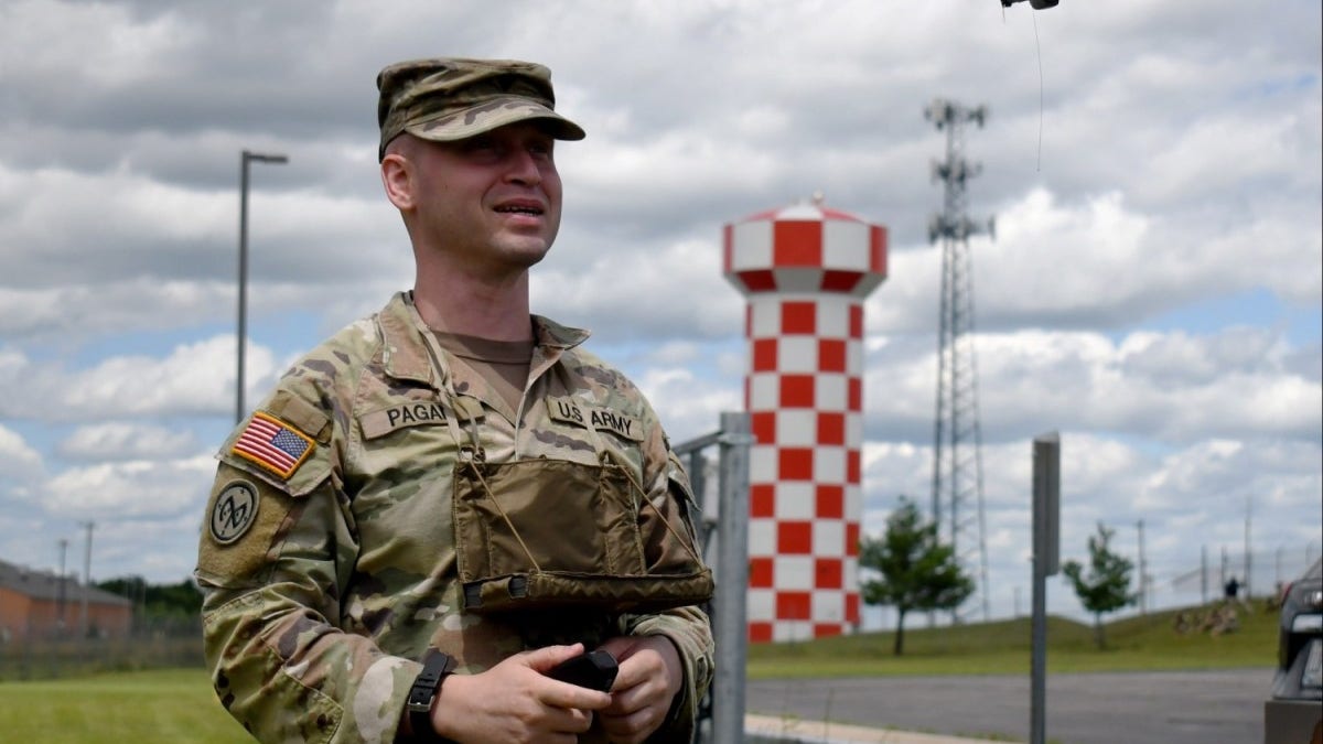 Army soldier trains on pocket-sized drone