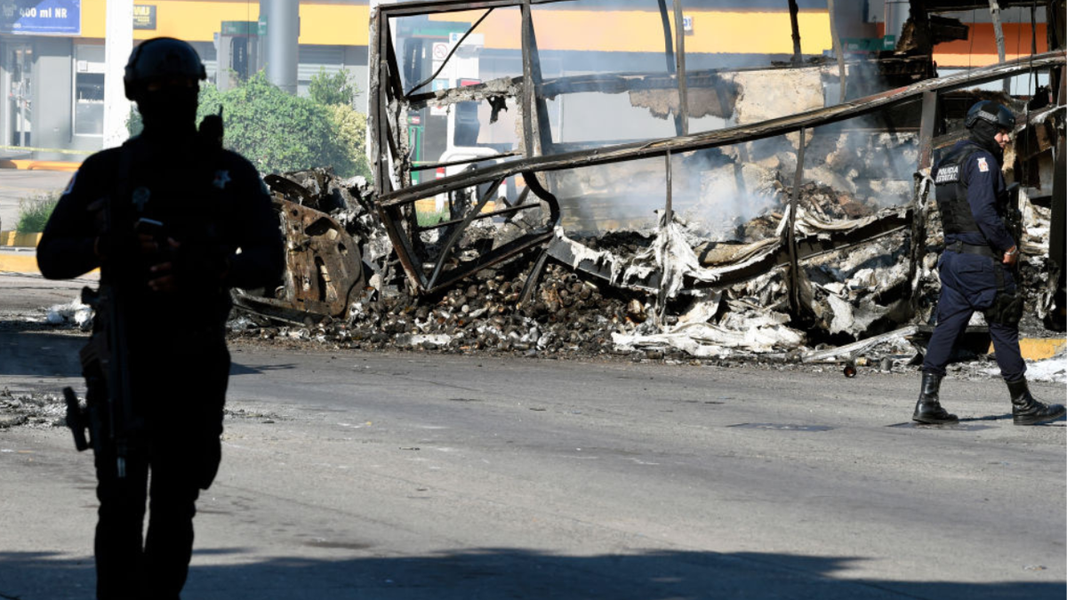 Burnt truck after cartel gun battle